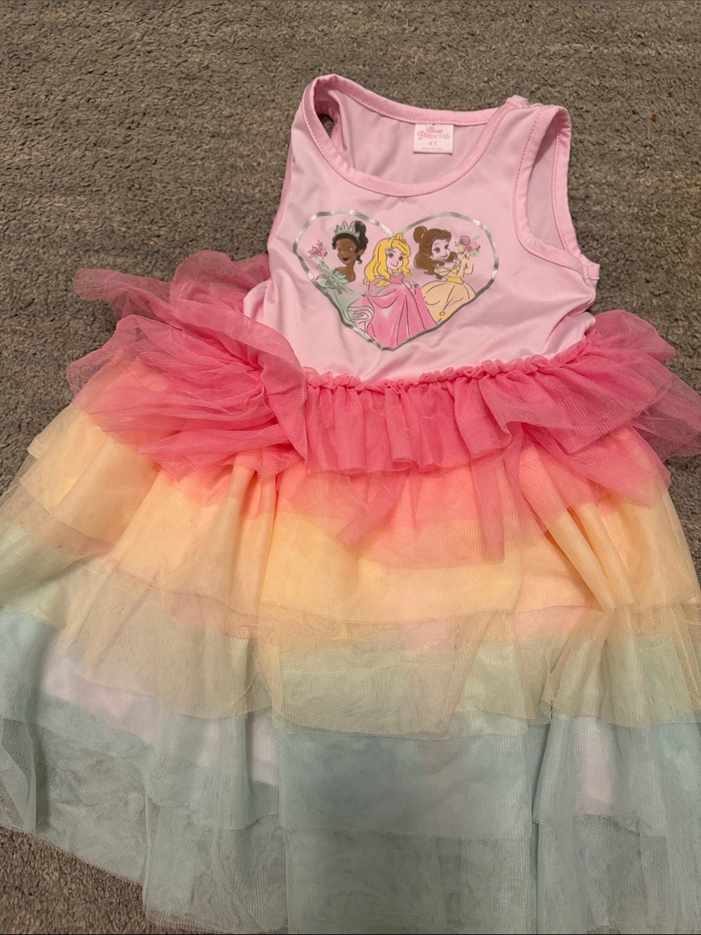 Disney Pink Sleeveless Princess Tutu Dress with Rainbow Tulle